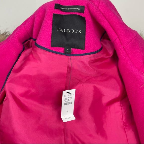 NWT Talbots Pink‎ Wool Blend Hooded Coat Faux Fur Trim Women’s Size 6 Winter - Picture 8 of 10